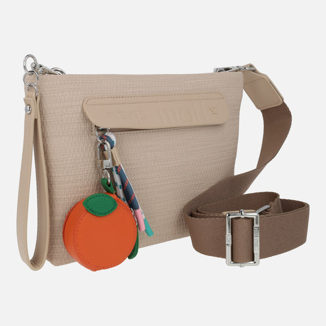 Bolso bandolera beige con monedero de naranja