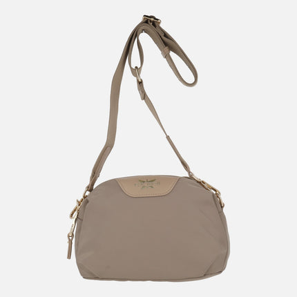 Shoulder bags with double compartment in taupe fabric