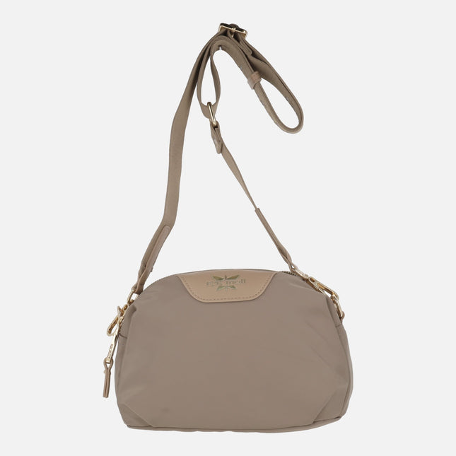 Bolsos bandolera con doble compartimento en tejido taupe