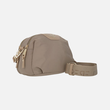 Shoulder bags with double compartment in taupe fabric