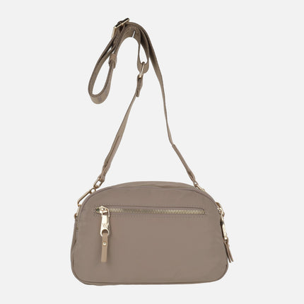 Shoulder bags with double compartment in taupe fabric