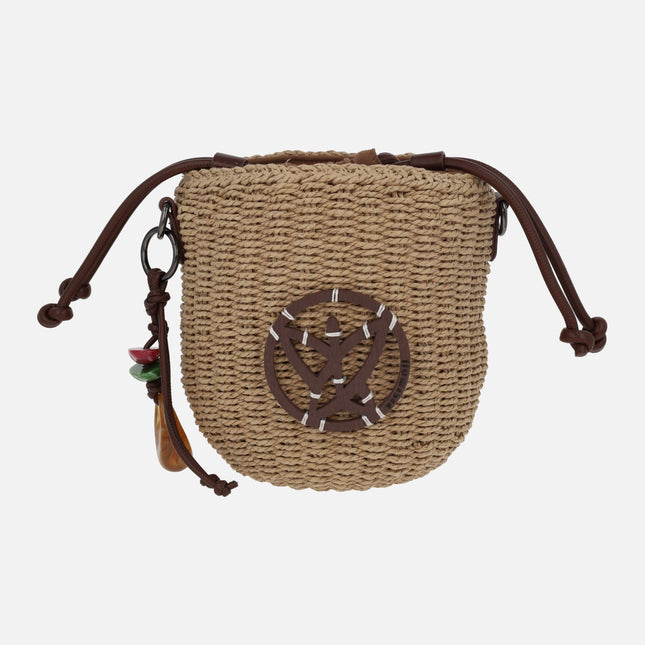 Small raffia baskets with shoulder strap handle