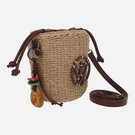 Small raffia baskets with shoulder strap handle