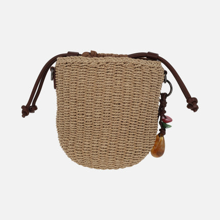 Small raffia baskets with shoulder strap handle