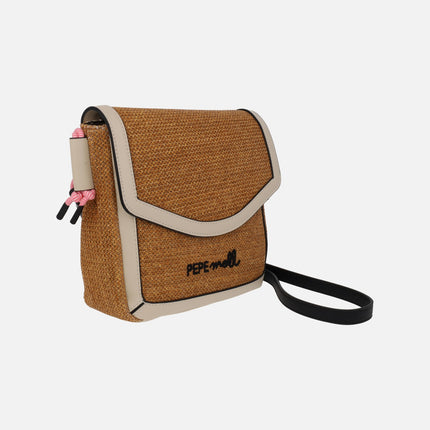 Crossbody bags with raffia effect lid