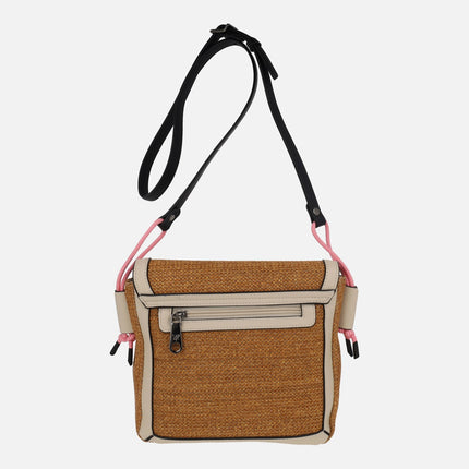 Crossbody bags with raffia effect lid