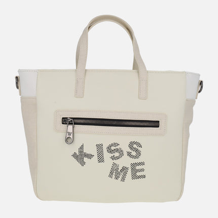 Handbags with shoulder strap and graffiti style print