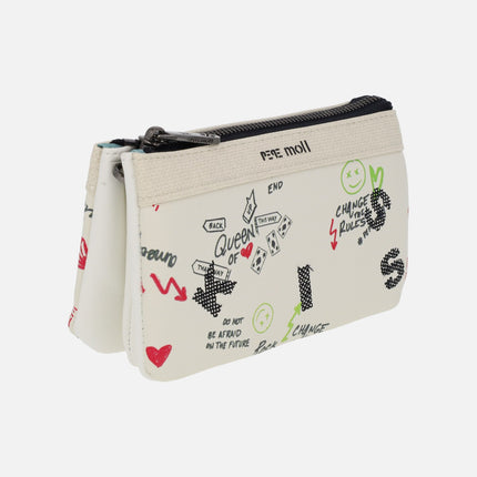 Wallets with triple compartment and graffiti detail