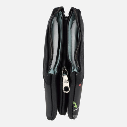 Wallets with triple compartment and graffiti detail