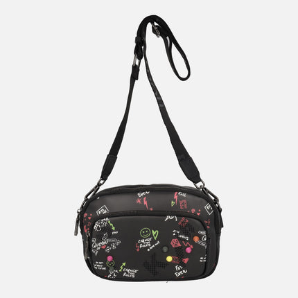 Pepe Moll shoulder bags with graffiti detail and multicolored studs