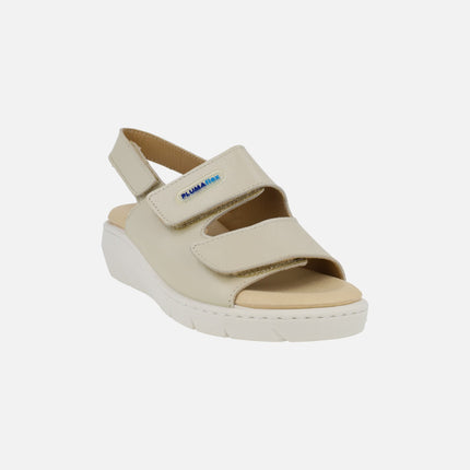 Sandalias confort en piel beige con cierre de velcros
