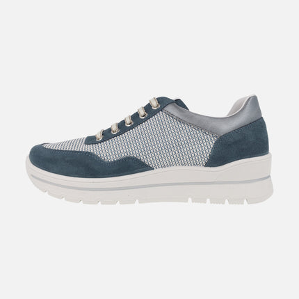 Women's sneakers in blue multi-material combination