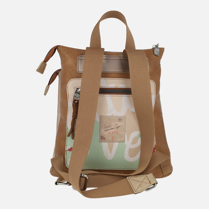 Mochilas con doble compartimento en combinado camel