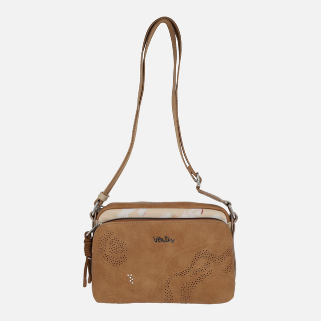 Bolsos bandolera con múltiples bolsillos en combinado camel