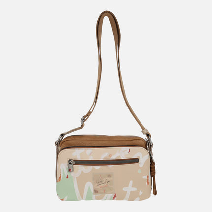 Bolsos bandolera con múltiples bolsillos en combinado camel