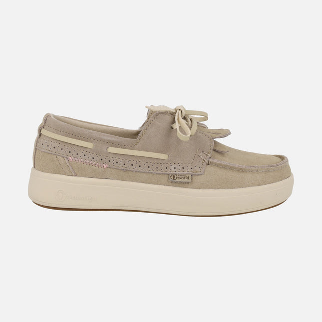 Náuticos Figuera en serraje beige con detalle de flecos