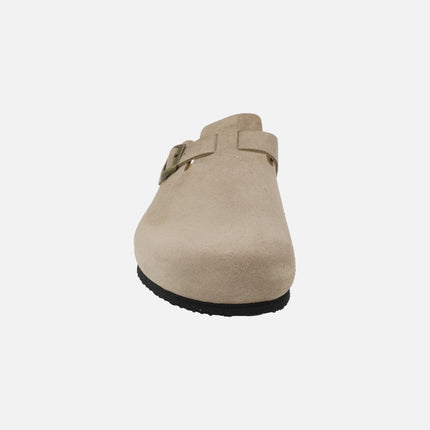 UMA unisex beige suede clogs