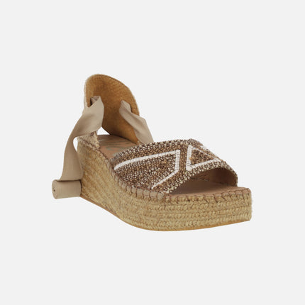 Peep toe espadrilles with ribbons