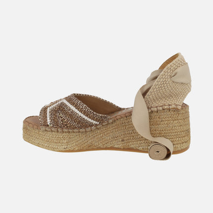 Peep toe espadrilles with ribbons