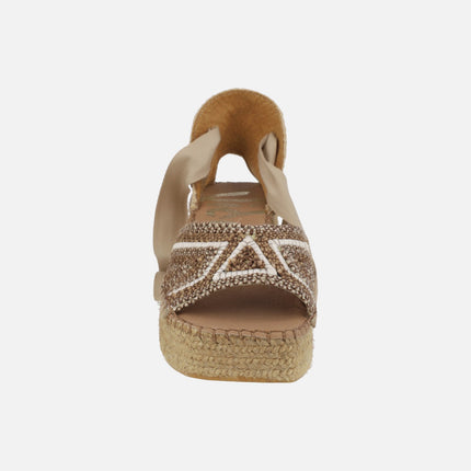 Peep toe espadrilles with ribbons