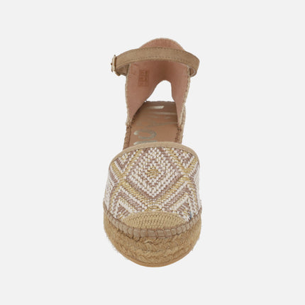 High wedge espadrilles in tan ethnic fabric
