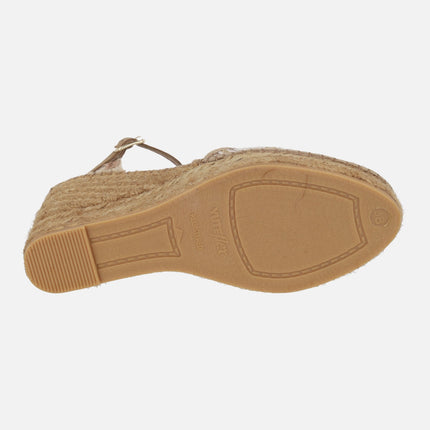 High wedge espadrilles in tan ethnic fabric