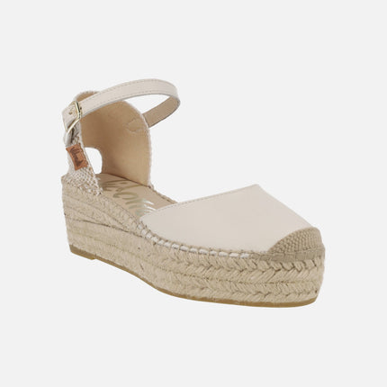 Zapatillas de esparto en piel con pulsera y plataforma