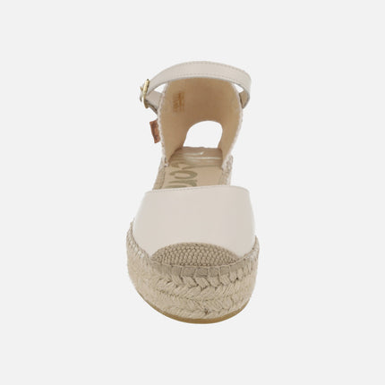 Zapatillas de esparto en piel con pulsera y plataforma