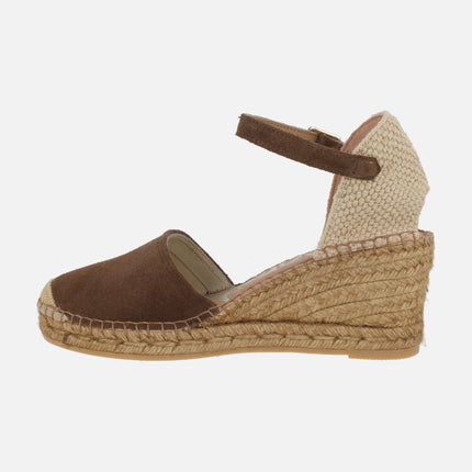 Suede and fabric espadrilles with ankle bracelet