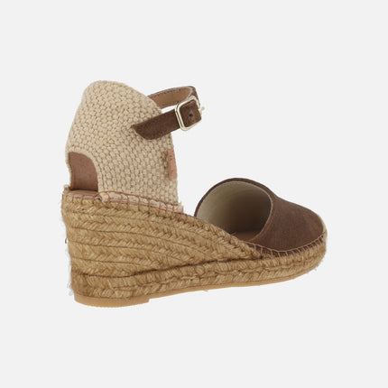 Suede and fabric espadrilles with ankle bracelet