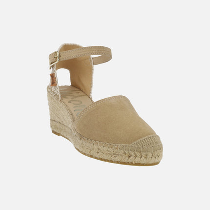 Suede and fabric espadrilles with ankle bracelet