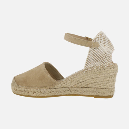 Suede and fabric espadrilles with ankle bracelet