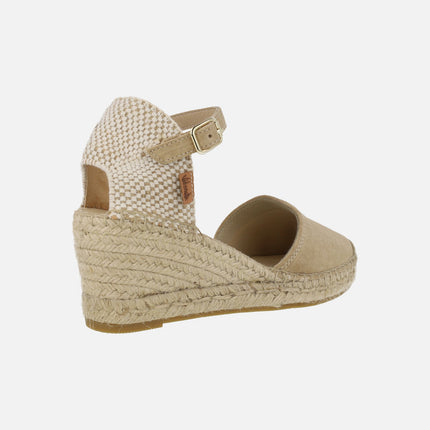 Suede and fabric espadrilles with ankle bracelet