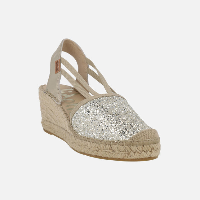 Zapatillas de esparto con pala en glitter y elásticos