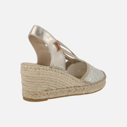 Zapatillas de esparto con pala en glitter y elásticos