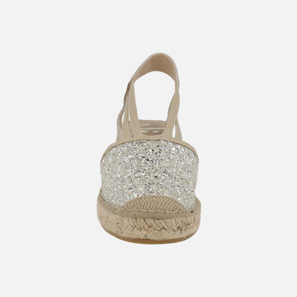 Zapatillas de esparto con pala en glitter y elásticos