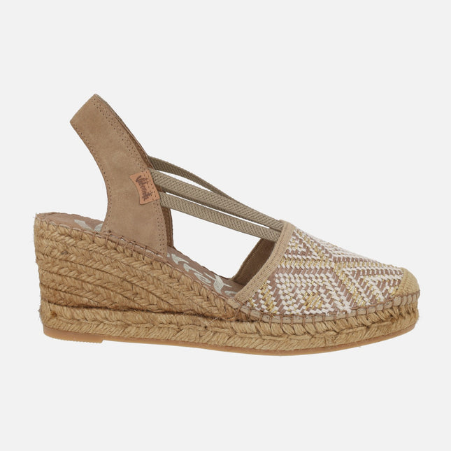 Zapatillas de esparto en tejido étnico tostado