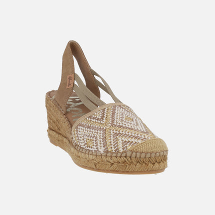 Zapatillas de esparto en tejido étnico tostado
