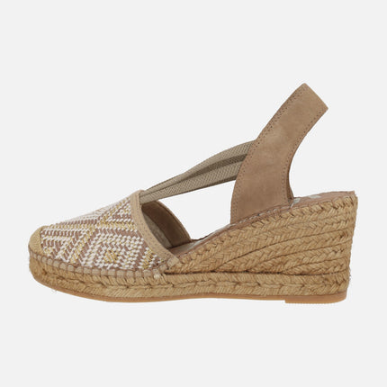 Zapatillas de esparto en tejido étnico tostado