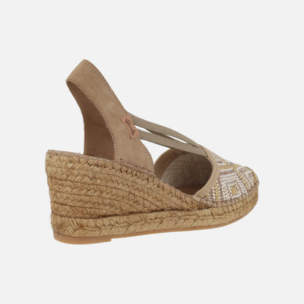 Zapatillas de esparto en tejido étnico tostado