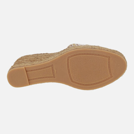 Zapatillas de esparto en tejido étnico tostado