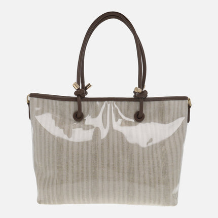 Carrycot style bags in vinyl and striped fabric