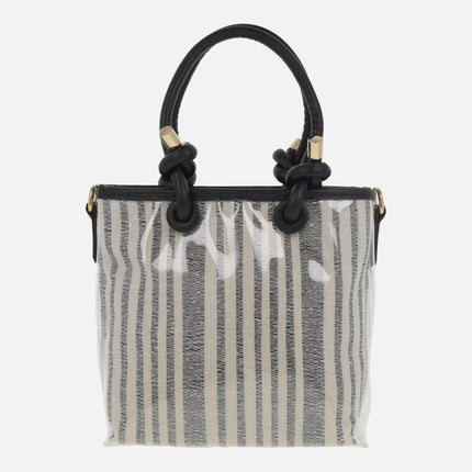 Mini vinyl and striped fabric bags with shoulder strap