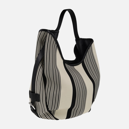 Bolsos para hombro en estampado a rayas negras y beige