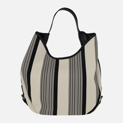 Bolsos para hombro en estampado a rayas negras y beige