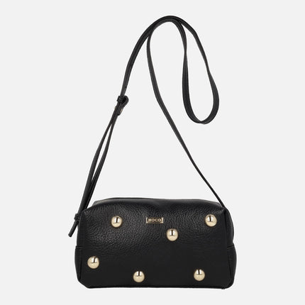 Bolsos bandolera de color negro con tachuelas doradas