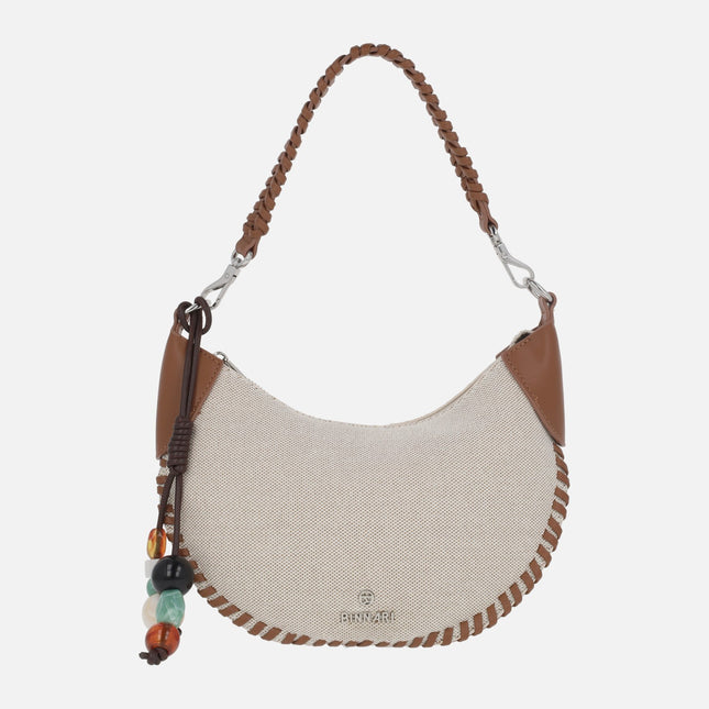 Bolsos media luna Selva en cuero y beige con doble asa