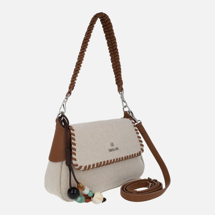 Bolsos con tapa para hombro en combinado beige