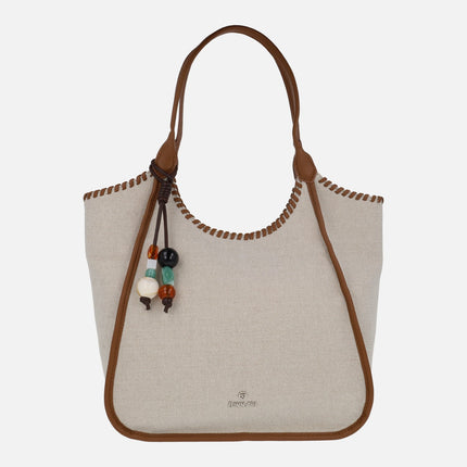 Bolsos para hombro en combinado beige con adorno de pedrería