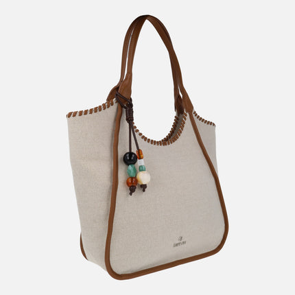 Bolsos para hombro en combinado beige con adorno de pedrería